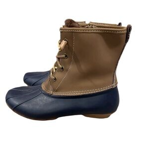 Women’s Serra Leather Tan & Brown Winter Waterproof Duck Boots, Size 9.